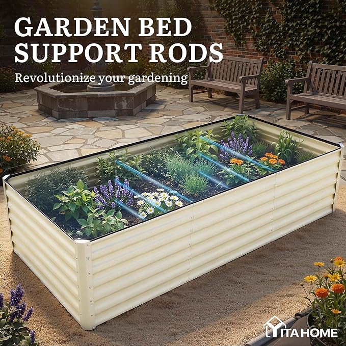 YITAHOME 8x4x2ft 2pcs Large Raised Garden Bed Kit, Galvanized Metal Planter Box with Gloves & Safety Rubber, Outdoor Above Ground Planters for Plants Vegetables Flowers, Cream Yellow