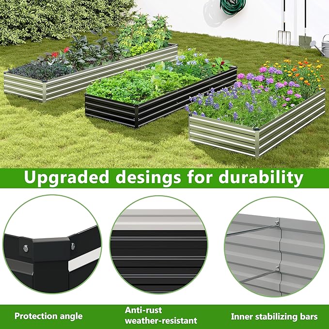 2PCS 6x3x1ft Galvanized Raised Garden Bed Kit, Galvanized Planter Raised Garden Boxes Outdoor, Large Metal Raised Garden Beds for Vegetables,Black
