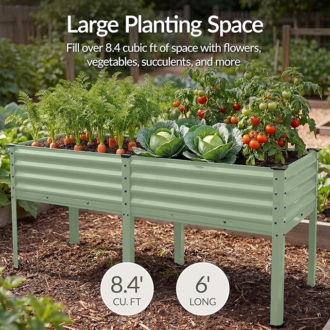 Best Choice Products 72x24x30in Non Toxic Galvanized Raised Garden Bed, Metal Elevated Planter Box, Vegetable Garden, 100% Non Toxic Materials - Sage Green