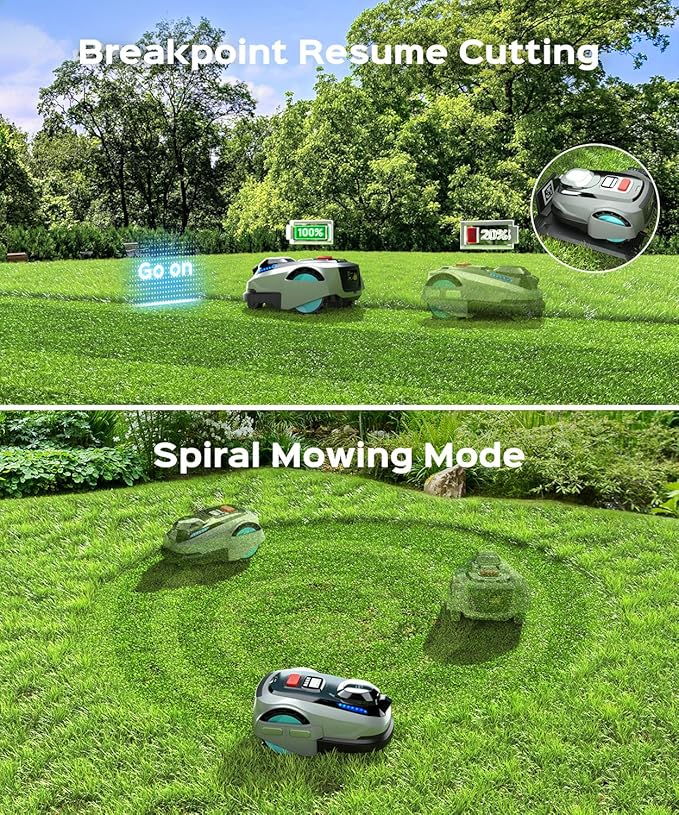 N1600 PRO Robot Lawn Mower, Wireless Design with RTK+Vision Navigation, 0.4 Acre Coverage, APP Smart Control Robot Lawn Mower, Multi-Zone Mowing, Curved Path, Adjustable Cutting Height