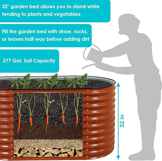 Sunnydaze 62.5-Inch Oval Raised Garden Bed Outdoor - Modular Raised Garden Bed with Rubber Edge Trim - Brown
