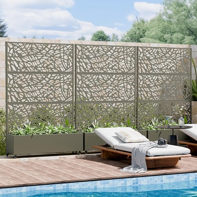 Casaphoria Metal Raised Garden Bed with Trellis and Wheels, 72"x47"x16" Arched Planter Box for Climbing Plants, Vegetables & Vines, Features Drainage Holes and Privacy Screen, Green-Net