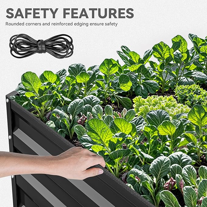 YITAHOME 96x48x24 in 2pcs Galvanized Raised Garden Bed Kit, Large Metal Planter Box with Gloves, Safety Rubber & Support Rod, Outdoor Flower Bed for Plants Vegetables, Black