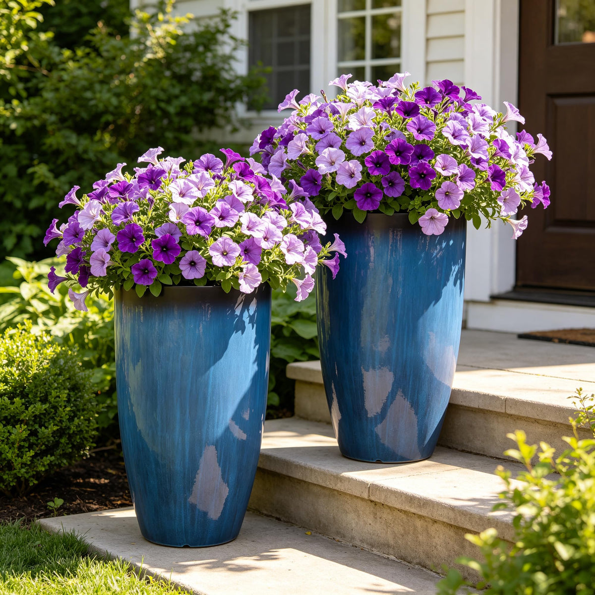 24" Faux Ceramic Tall Planters for Outdoor Indoor Plants (2 Count)