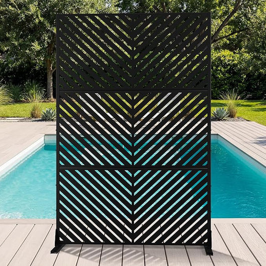 Metal Privacy Screen Outdoor, 71" H×47" W Privacy Fences and Panels for Patio Yard Deck, Freestanding Screens & Trellis, Weather Resistant (Black Parallel, 3 Panels)