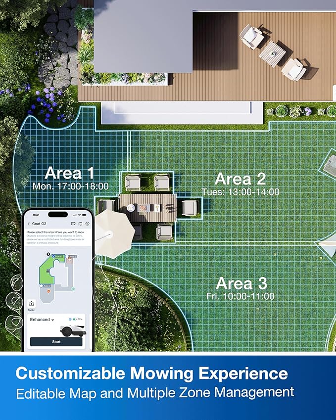 ECOVACS Goat O1000 RTK Robot Lawn Mower, 8.66" Cutting Width, Wire-Free Vision for 1/4 Acre Lawn, Automated Mapping, APP Control, 3D Obstacle Avoidance, Zero-Edge Cutting