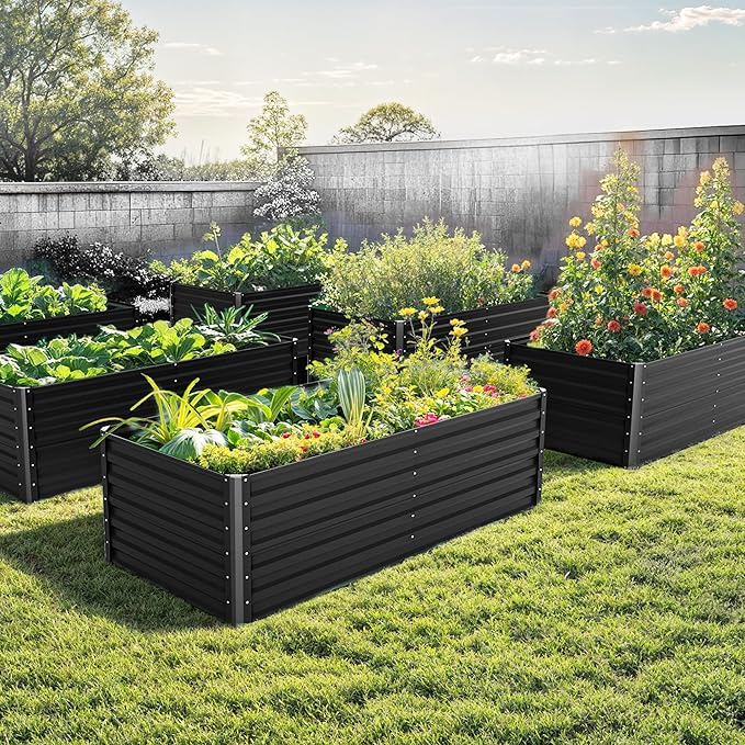 DWVO 2pcs 6 x 3 x 2 FT Raised Garden Bed Kit, Outdoor Galvanized Flower Bed with Gloves, Large Metal Planter Box for Vegetables, Flowers, Herbs, Fruits, Black