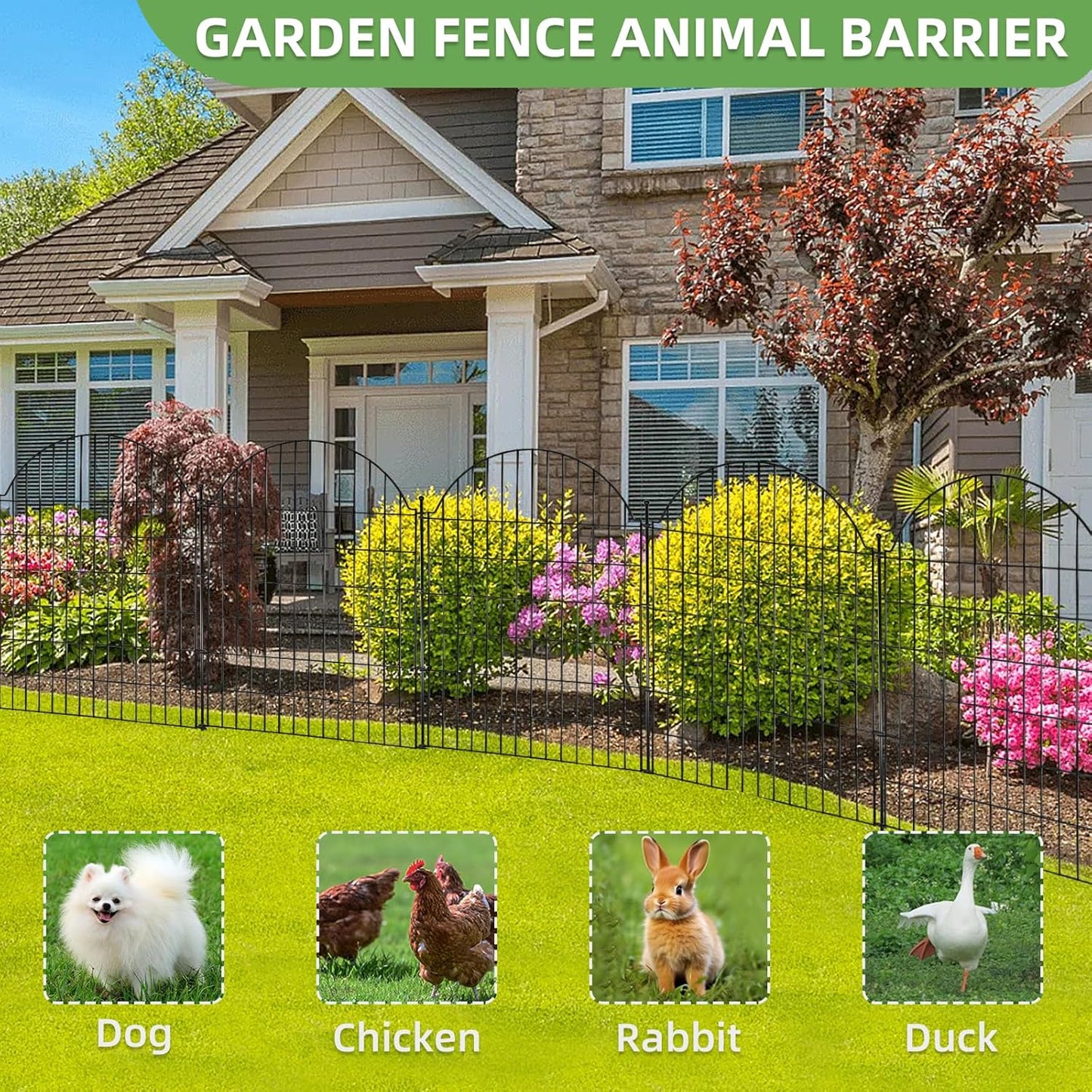 10 Panels No Dig Decorative Garden Fence for Yard, 40in (H) x 23.6ft (L) Rustproof Metal Wire Temporary Dog Fence, Animal Barrier Fencing Patio Panel Border with Temporary Ground Stakes