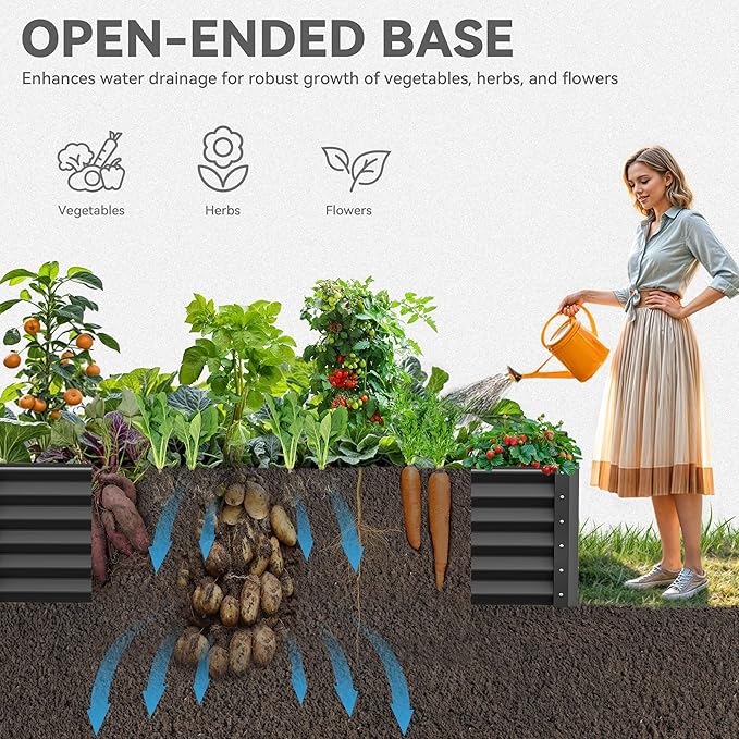 YITAHOME 6x3x1.5 ft Galvanized Raised Garden Bed Kit, Large Metal Planter Box with Gloves & Support Rod, Outdoor Flower Bed for Plants Vegetables, Black