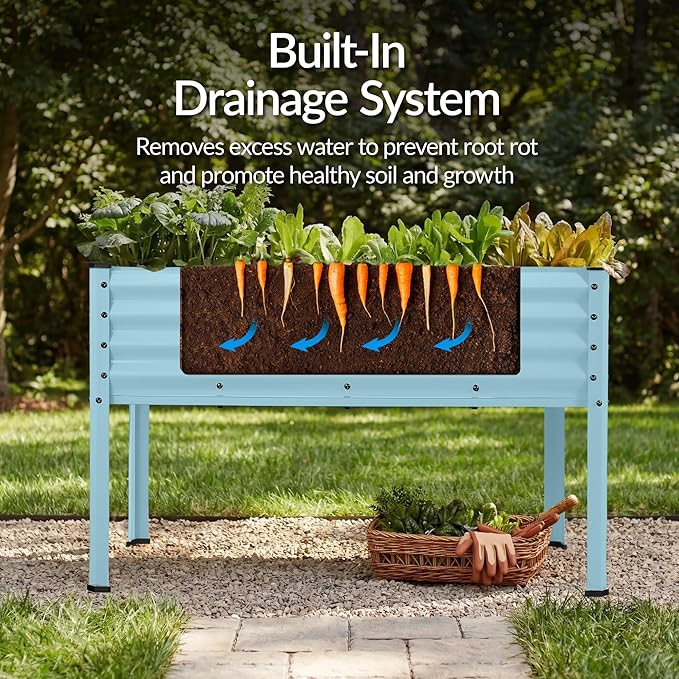 Best Choice Products 48x24x30in Galvanized Raised Garden Bed, Metal Elevated Planter Box, Vegetable Garden for Backyard, Patio, Balcony - Mist Blue