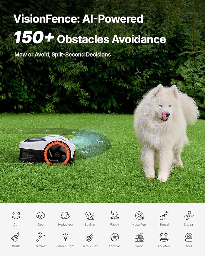 Segway Navimow i206 AWD Robot Lawn Mower Wire Free Robotic Lawn Mower with All-Wheel Drive for 45% Slopes, EFLS NRTK + Vision, Auto Mapping, 2.55Ah Battery, Covers 0.15 Acre