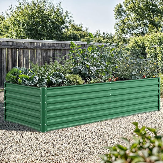 YITAHOME 96x48x24 in Galvanized Raised Garden Bed Kit, Large Metal Planter Box with Gloves, Safety Rubber & Support Rod, Outdoor Flower Bed for Plants Vegetables, Green