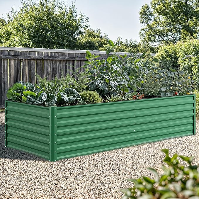 YITAHOME 8x4x2ft 2pcs Large Raised Garden Bed Kit, Galvanized Metal Planter Box with Gloves, Ground Nails & Safety Rubber, Outdoor Above Ground Planters for Plants Vegetables Flowers, Green