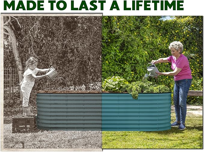 Plant & Plot Galvanized Raised Garden Beds Outdoor // 8×2×2 ft Planter Raised Beds for Gardening, Vegetables, Flowers (Turquoise) // Large Metal Garden Box // Patented Tool-Free Design