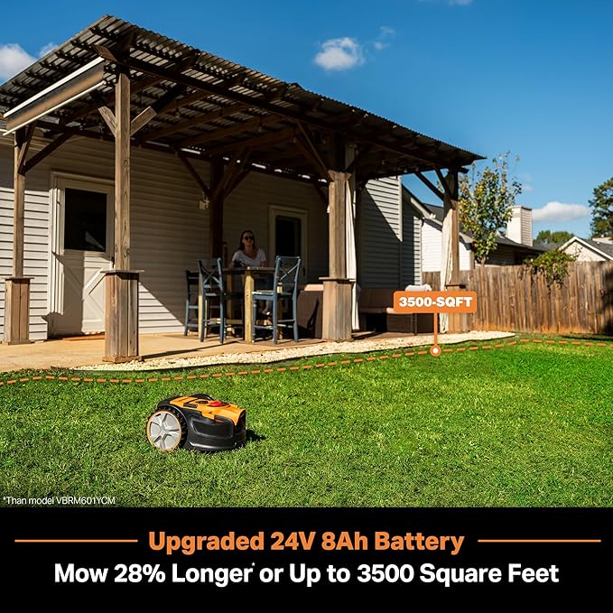 LawnMaster OcuMow™ VBRM601YCM MAX Perimeter Wire Free Robot Lawn Mower Cuts Small Lawns 2000-3500 Square Feet with Optical Navigation, Obstacle Avoidance, Low Noise and No Go Function