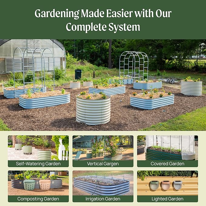 Vego garden 26" Extra Tall Raised Garden Bed Kits, 10 in 1 Modular Raised Planter Box for Vegetables Flowers Fruits Oval Metal Raised Garden-Olive Green
