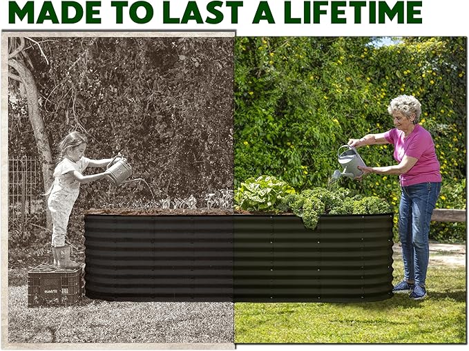 Plant & Plot Galvanized Raised Garden Beds Outdoor // 8×2×2 ft Planter Raised Beds for Gardening, Vegetables, Flowers (Black) // Large Metal Garden Box // Patented Tool-Free Design