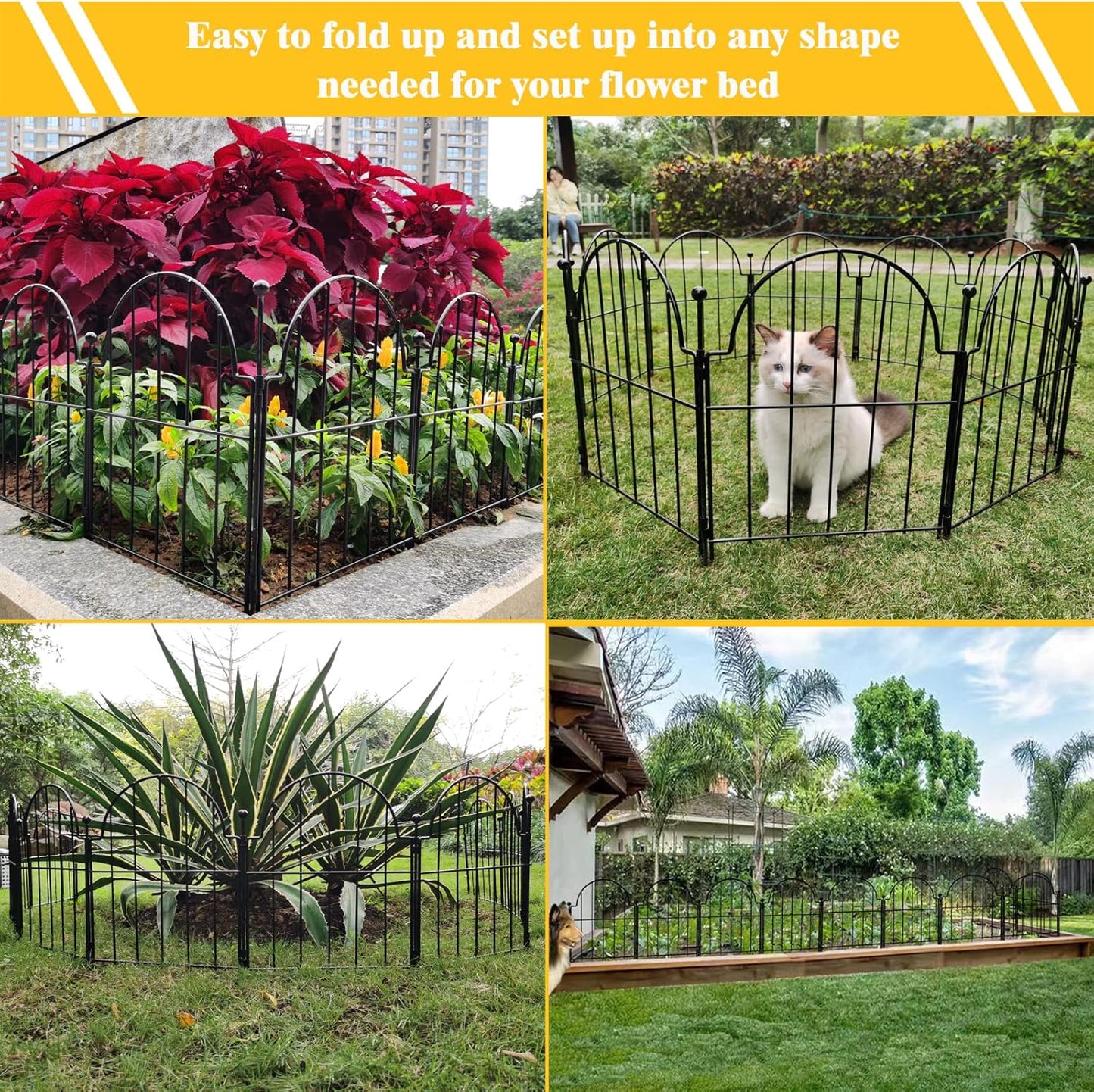Garden Fence, 22 in(H) x 21 ft(L) Arched Rustproof Metal No Dig Fence Garden Fence Border, Ground Stake Animal Barrier Fence for Rabbit Dog, Outdoor Landscape Decor for Yard & Patio,19 Pack