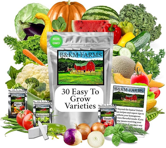 Beginner Survival Seed Vault: 20,000+ Heirloom & Non-GMO Seeds (30 Easy to Grow Varieties) by B&KM Farms