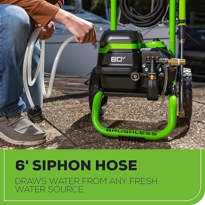 Greenworks 80V 3000 PSI Pressure Washer (2.0 GPM), (2) 4.0Ah Batteries and Dual Port Rapid Charger, Powerful Enough to Remove Pesky Dirt and Grime on Siding, Fences, Patios, Driveways, and Sidewalks