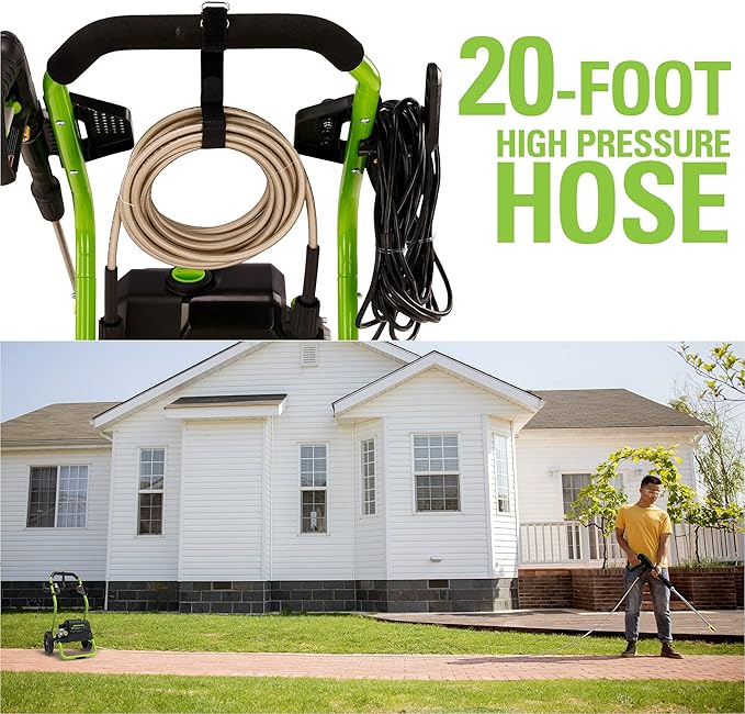 Greenworks 2000 PSI (13 Amp) Electric Pressure Washer (Wheels For Transport / 20 FT Hose / 35 FT Power Cord) Great For Cars, Fences, Patios, Driveways
