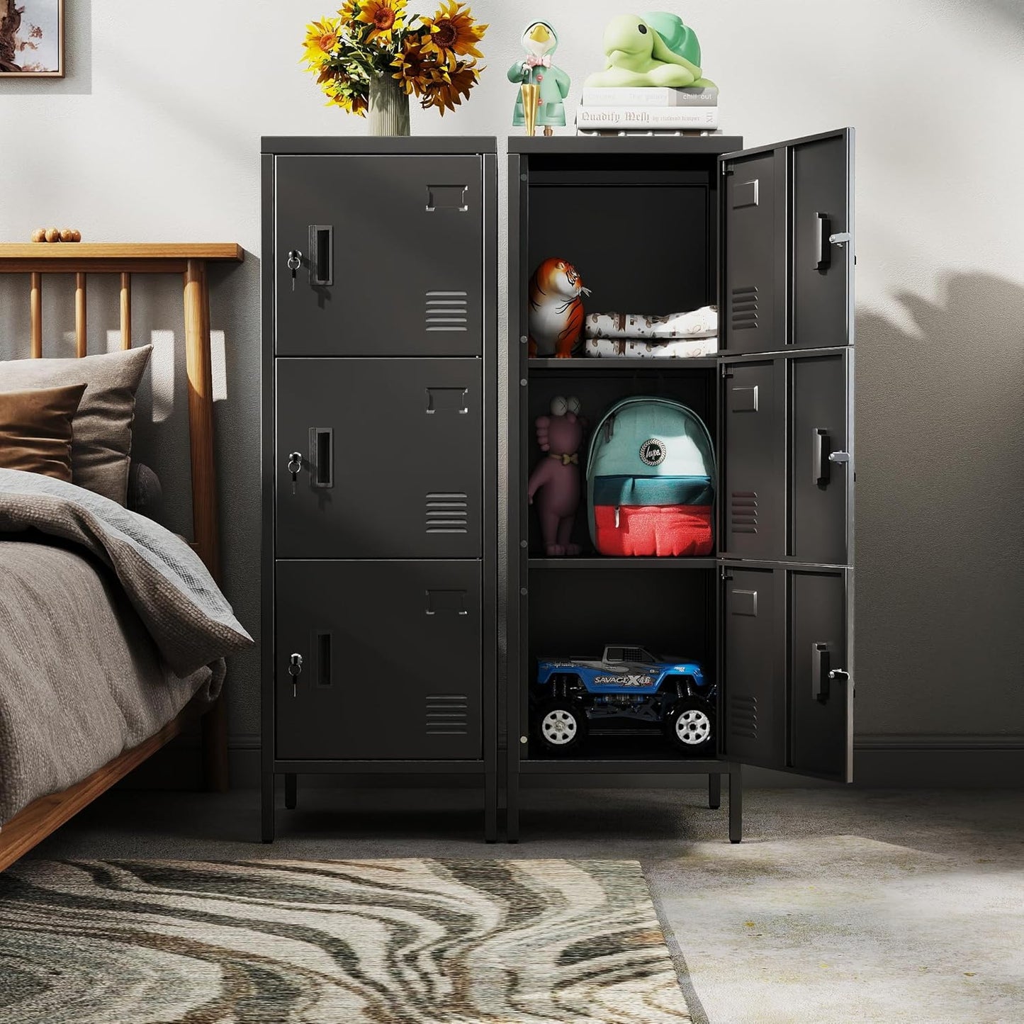 47.3" H*15.8" W*15.8" D Metal Storage Locker for Employees,3 Doors Employee Lockers with Adjustable Feet,Steel Home Office Storage Cabinet for School Gym Home Office, Assembly Required,Black