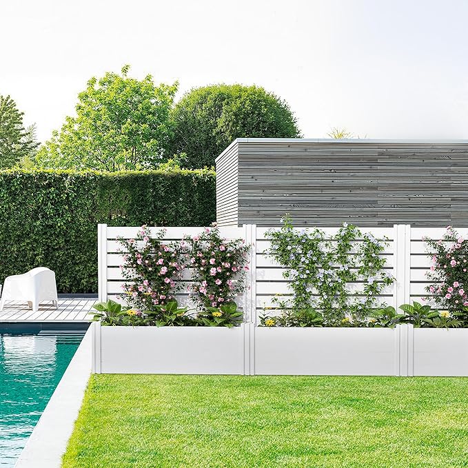 Casaphoria Raised Garden Bed with Trellis, 47"x47"x16" Planter Box with Open Bottom for Gardening Vegetables & Vines and Climbing Plants, White