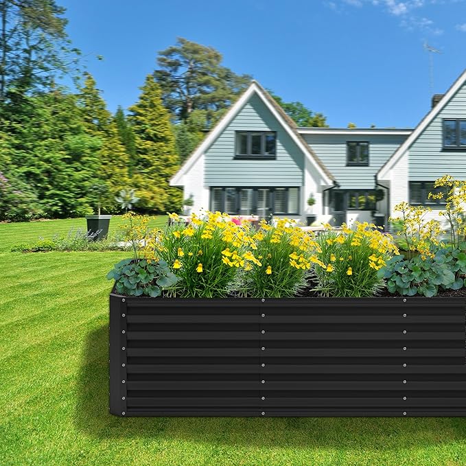 8x4x2FT Galvanized Raised Garden Bed,Planter Raised Beds-Metal Garden Box,Large Plant for Outdoor Planting, Vegetables Bed，Flower,herb-Black
