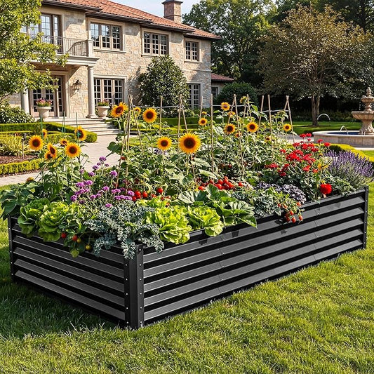 YITAHOME 8x4x1.5 ft Galvanized Raised Garden Bed Kit, Large Metal Planter Box with Gloves, Safety Rubber & Support Rod, Outdoor Flower Bed for Plants Vegetables, Green