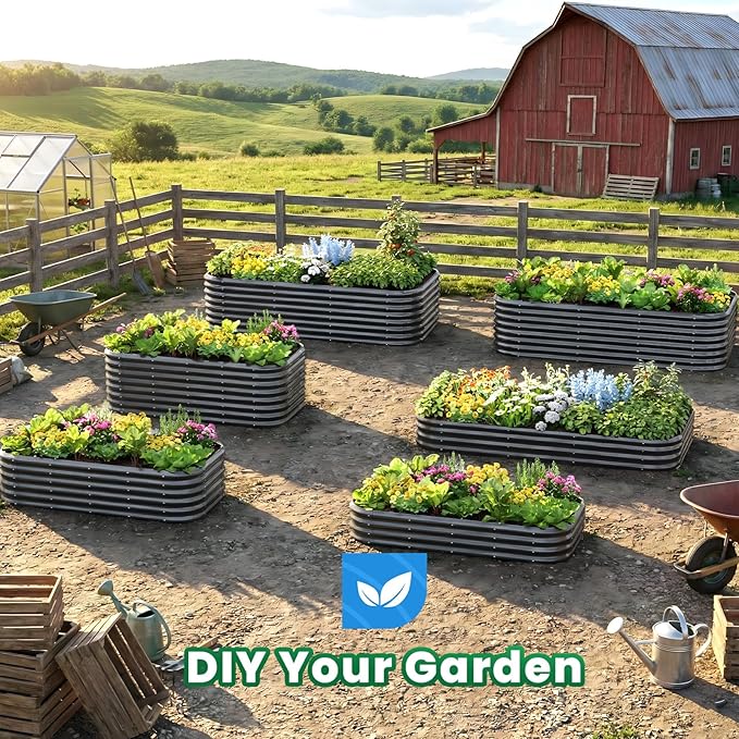 Quictent Galvanized Raised Garden Bed Kit, 8x4x2 ft Oval Metal Planter Box Tall for Vegetables Outdoor Backyard, Strengthened by Crossbar, Dark Gray