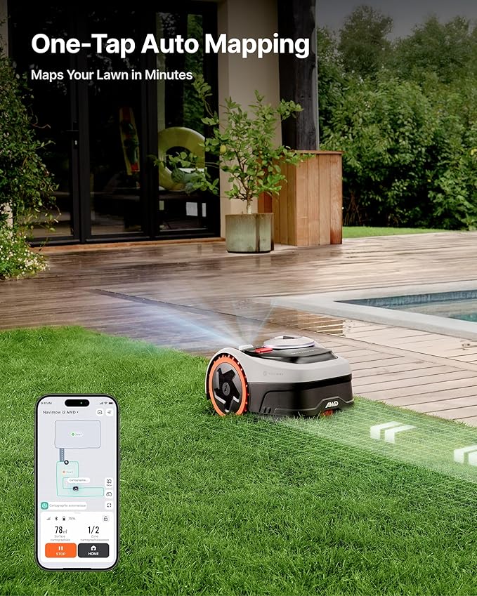 Segway Navimow i206 AWD Robot Lawn Mower Wire Free with Garage S, All-Wheel Drive for 45% Slopes, EFLS NRTK + Vision Auto Mapping, Covers 0.15 Acre (Garage Shipped Separately)