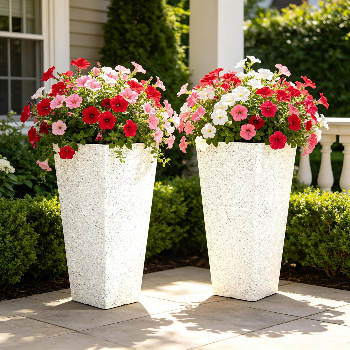 Autodaya 28" Plant Pots Tall Planters for Outdoor Plants Set of 2 with Tray (Tall Terrazzo White-28")