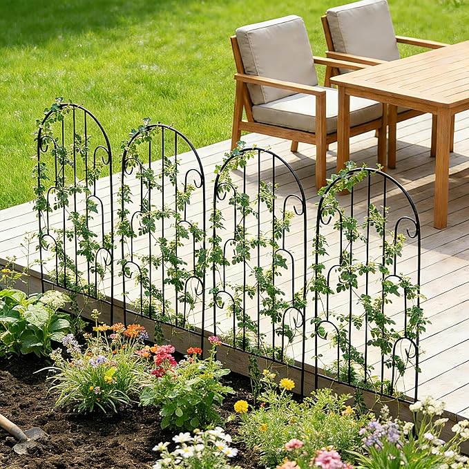 4 Pack Arched Metal Garden Trellis for Climbing Plants 45" H x 15.9" W – Rustproof Iron Trellis with Decorative Scrollwork, Metal Trellised Wire Lattices Grid Panels for Roses, Clematis, Vines