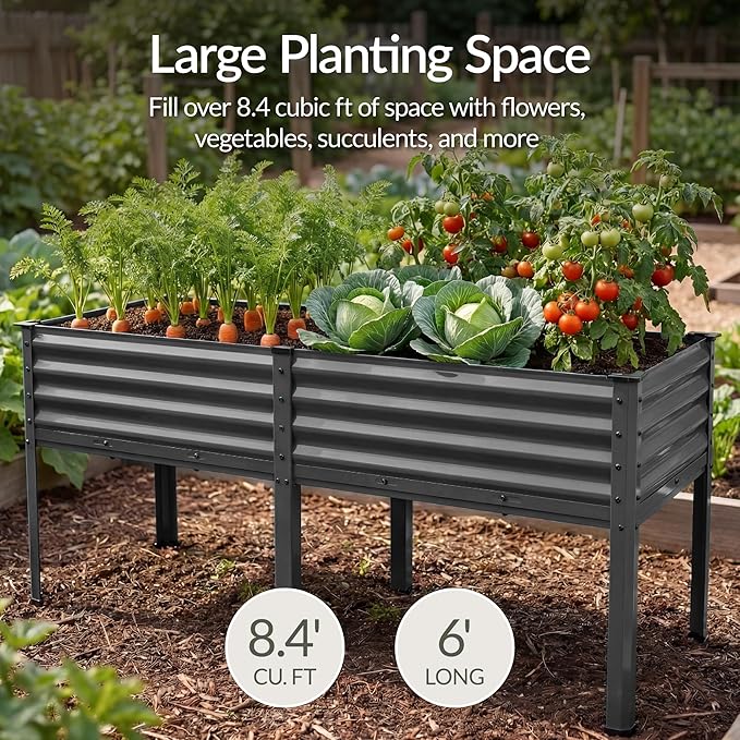 Best Choice Products 72x24x30in Non Toxic Galvanized Raised Garden Bed, Metal Elevated Planter Box, Vegetable Garden, 100% Non Toxic Materials - Charcoal