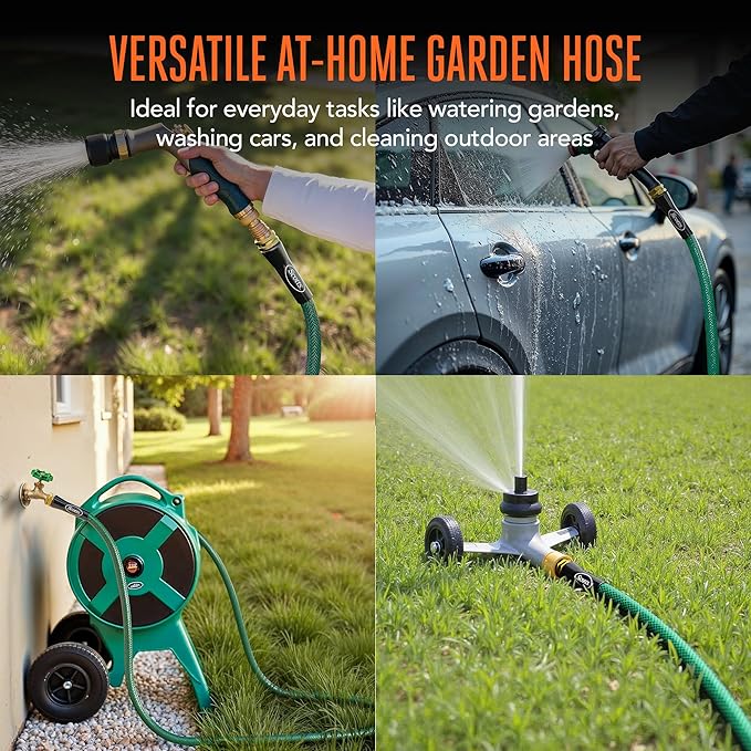Scotts 50 ft. Garden Hose – 5/8 in. Diameter, 4-Ply Construction, 300 PSI, High-Pressure, Easy-to-Coil Water Hose with Crush-Resistant Couplings, Easy to Connect for Lawn and Garden Use