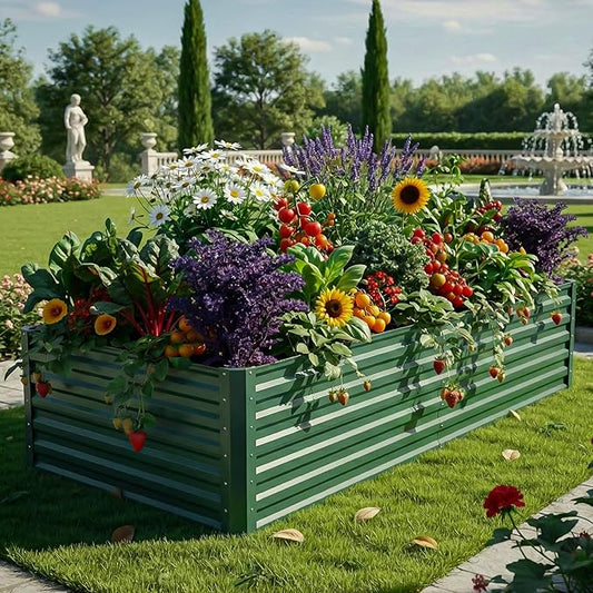 YITAHOME 6x3x2 ft Galvanized Raised Garden Bed Kit, Large Metal Planter Box with Gloves & Support Rod, Outdoor Flower Bed for Plants Vegetables, Green