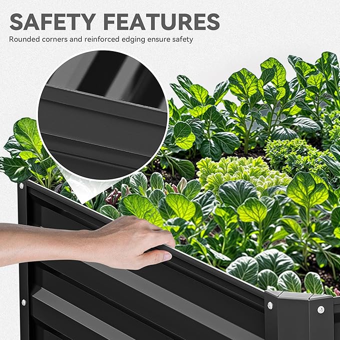 YITAHOME 6x3x2ft Outdoor Raised Garden Bed Kit, Large Metal Patio Planter Box with Gloves, Support Rod for Plants Vegetables Flowers, Black