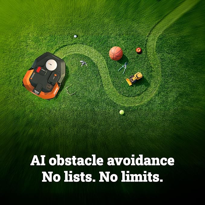 WORX Landroid Vision Cloud Robot Lawn Mower, No Perimeter Wire Robot Mower for 1/2 Acre, AI Obstacle Avoidance + RTK Cloud Navigation, Auto Mapping, App Control, WR320
