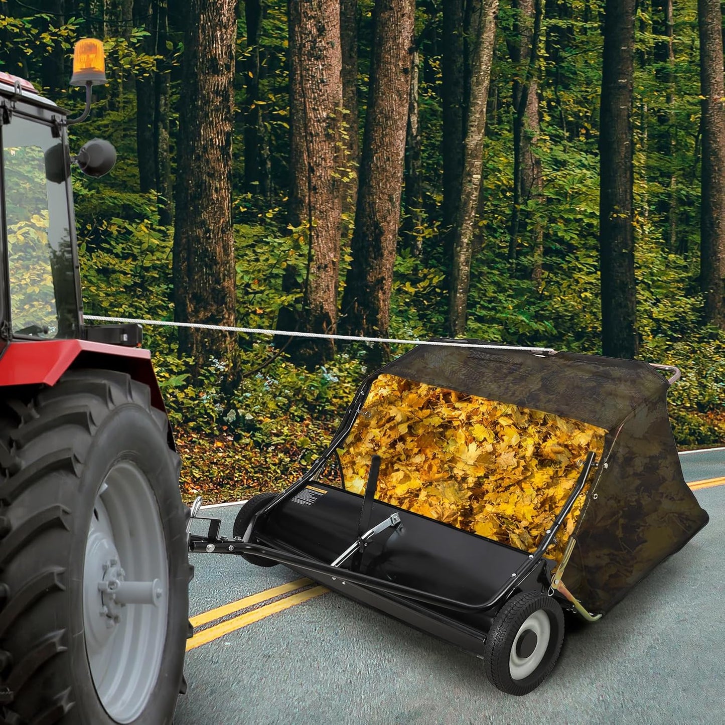 GAOMON 42 inch Lawn Sweeper Tow Behind, Large Pull Behind Lawn Sweeper, Heavy Duty Leaf & Grass Collector with Dumping Rope Design, Adjustable Sweeping Height for Picking Up Debris & Grass