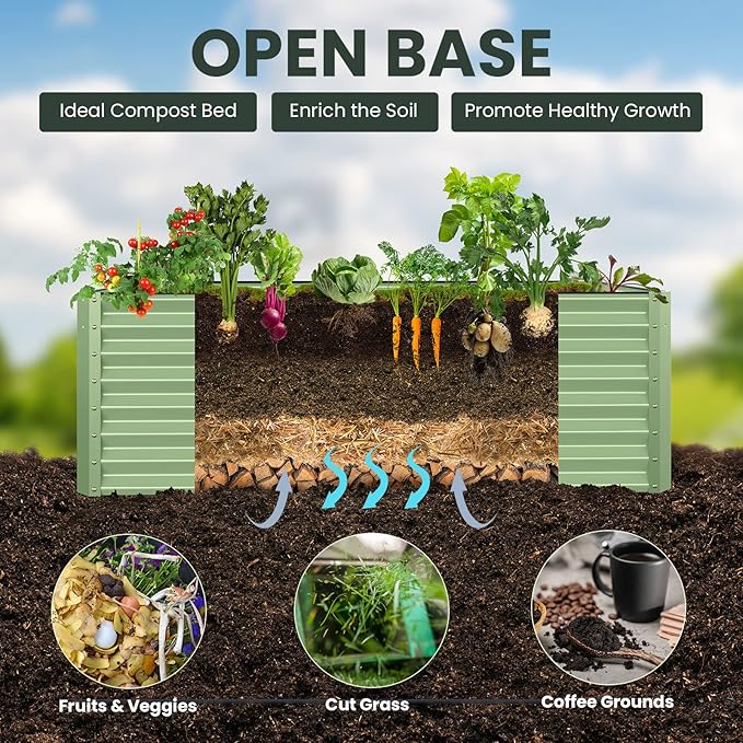 Galvanized Raised Garden Bed Box 24" Tall Beds for Gardening Planter Outdoor Garden Boxes Raised Metal Beds for Vegetables 72"X36"X24", Sage Green