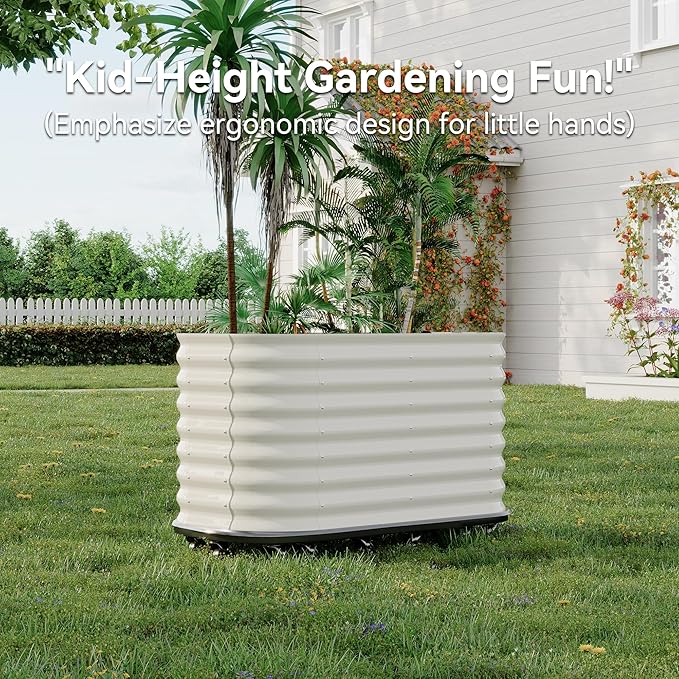 59x24x28 in Galvanized Raised Garden Bed with Wheels & Water Reservoir – Durable Outdoor Planter Box, Elevated Raised Beds for Gardening, Portable Garden Box for Indoor/Outdoor Plants,White