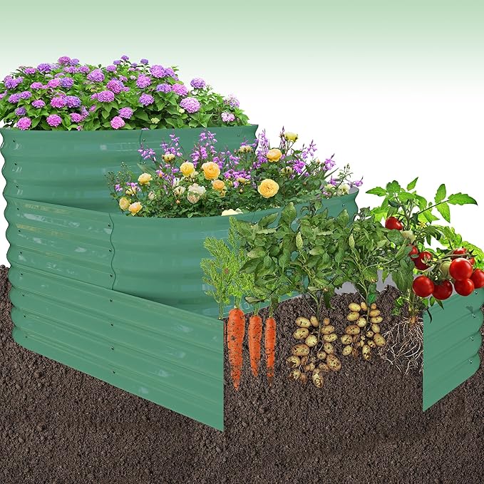 CABIHOME 30.7" Deep Galvanized Steel Raised Garden Bed, Open-Base Expandable Planter Box, Family-Friendly Gardening Kit for Veggies/Flowers, 5x3.5x2.5 Ft, Green