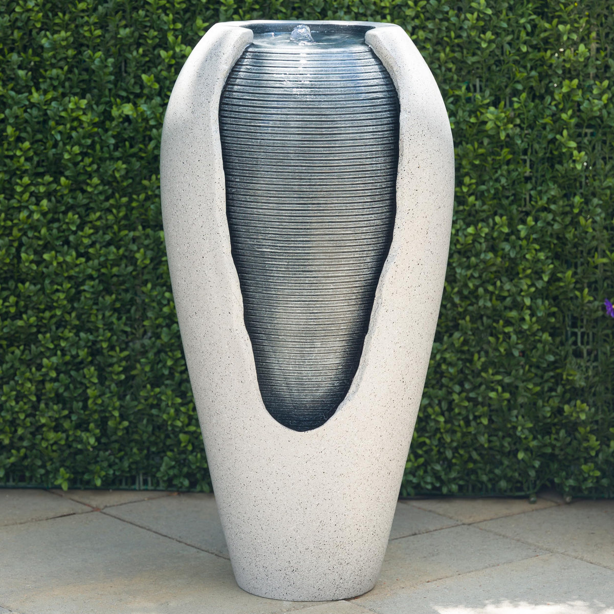 29" Tall Two Tone Ribbed Jar Floor Fountain with LED Lights