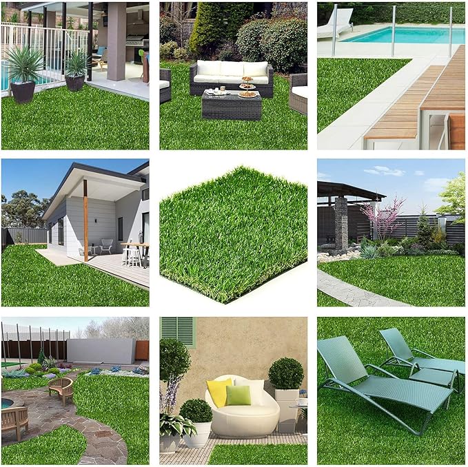 Artificial Grass Rug 6 FT x 52 FT Fake Faux Grass, Indoor Outdoor Patio Garden Lawn Landscape Synthetic Grass Mat, Realistic Turf, 4-Tone/Soft, with Drainage Holes & Rubber Backing