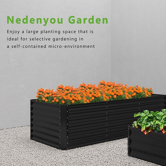 8x4x2FT Galvanized Raised Garden Bed,Planter Raised Beds-Metal Garden Box,Large Plant for Outdoor Planting, Vegetables Bed，Flower,herb-Black