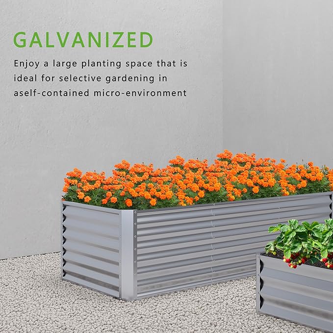 8x2x2FT Galvanized Raised Garden Bed,Planter Raised Beds-Metal Garden Box,Large Plant for Outdoor Planting, Vegetables Bed，Flower,herb-Silver