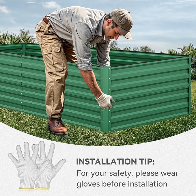 YITAHOME 8x4x2ft 2pcs Large Raised Garden Bed Kit, Galvanized Metal Planter Box with Gloves, Ground Nails & Safety Rubber, Outdoor Above Ground Planters for Plants Vegetables Flowers, Green