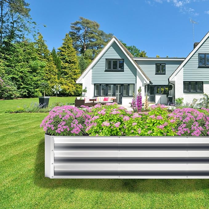 2PCS 8x2x1FT Galvanized Raised Garden Bed,Planter Raised Beds-Metal Garden Box,Large Plant for Outdoor Planting, Vegetables Bed，Flower,herb-Silver