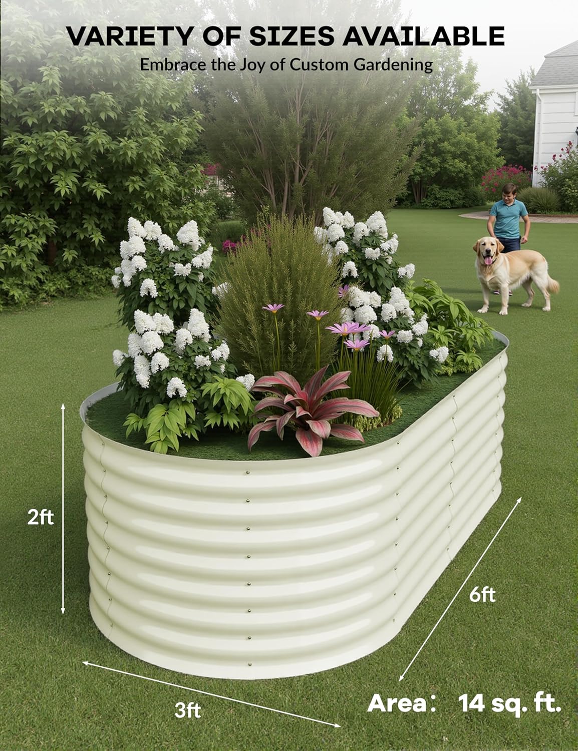 2 Pcs Raised Garden Beds Outdoor 6x3x2 ft - Galvanized Steel Planter Box for Vegetables, Flowers, Rust-Resistant Garden Box, Easy Assembly Raised Beds, Durable Planters for Outdoor Plants, Beige
