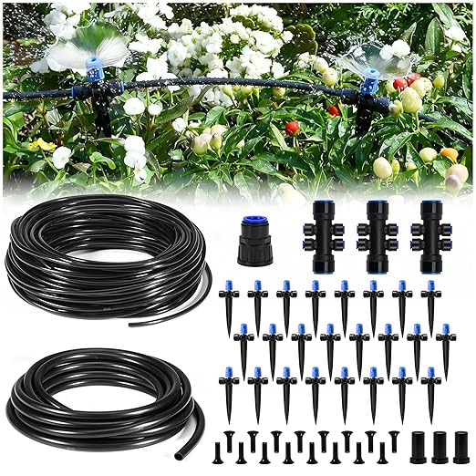 HIRALIY 140FT Quick Connect Garden Watering System with Adjustable Vortex Drippers, Saving Water Automatic Drip Irrigation Kit for Raised Bed and Plants Vegetable Garden